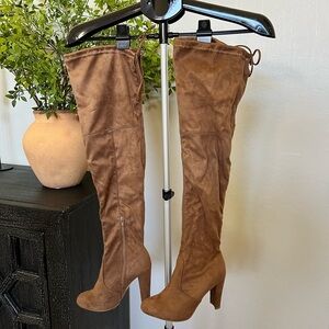 Brown suede thigh high boots. Size 7